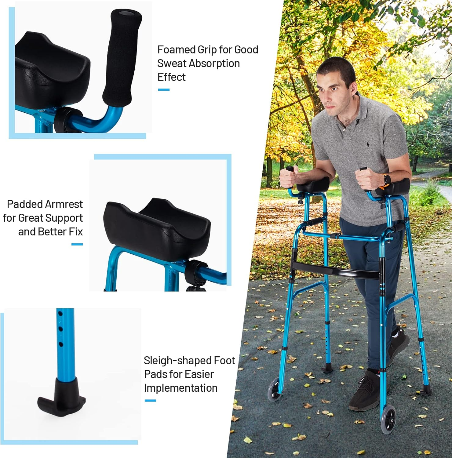 Goplus Foldable Platform Walker – 5” Wheels, Removable Armrests, 440 lbs Capacity