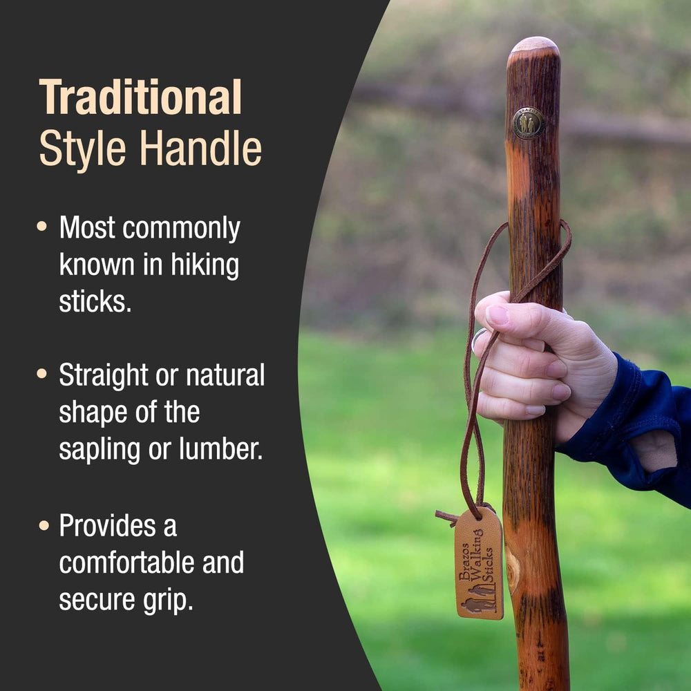 Rustic Wood Walking Stick, Hickory, Traditional Style Handle, for Men & Women, Made in the USA