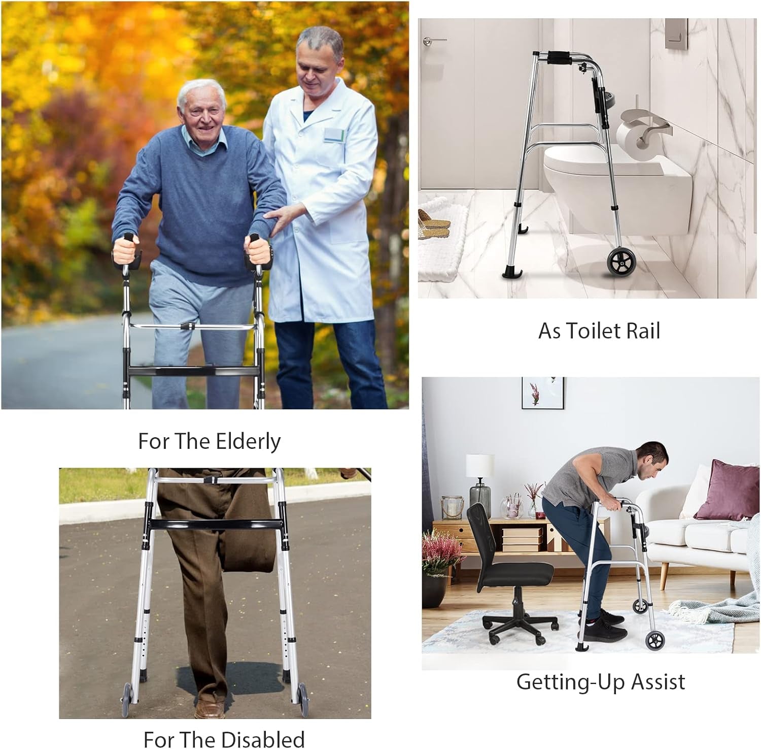 Walkers for Seniors, Foldable Standard Walker with 5’’ Wheels and Removable Padded Armrests 440Lbs, Lightweight Walking Mobility Aid, Folding Platform Walker for Elderly, Handicap, Disabled